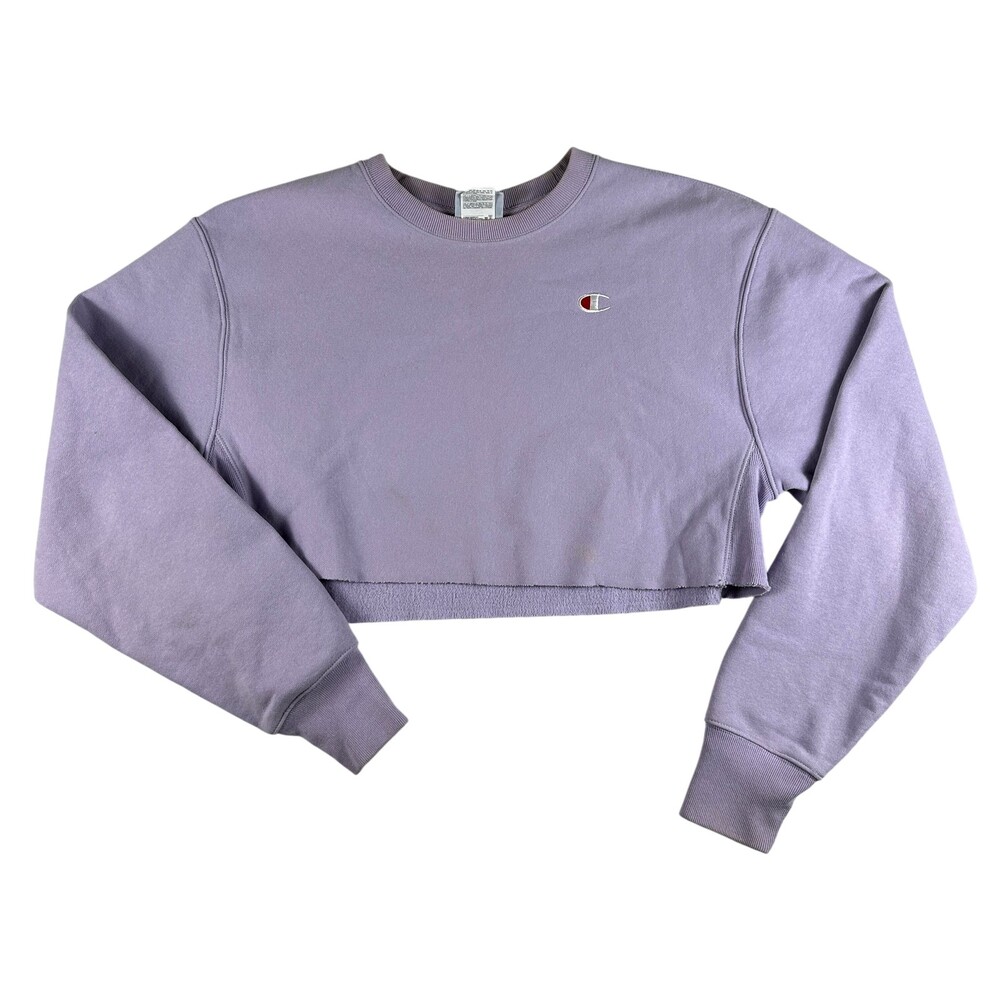 Champion Reverse Weave Sweatshirt Womens Medium Purple Cropped Fleece Crewneck